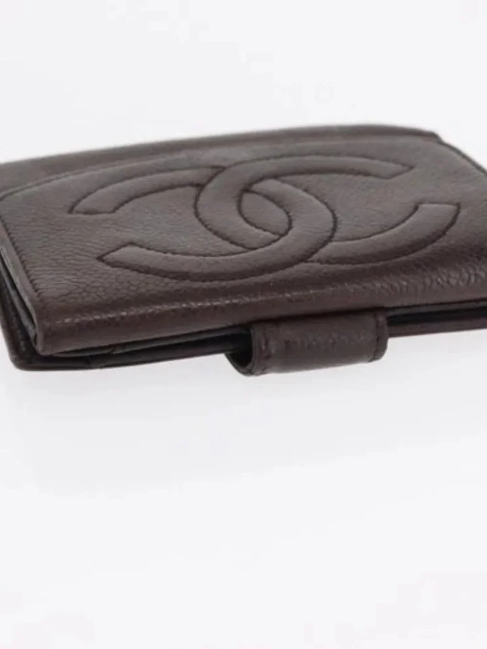 CHANEL Bifold Wallet Grained Calf Skin Black Gold CC Auth bs32337